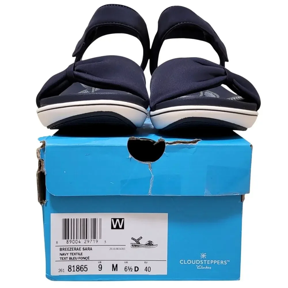 Clarks Cloudsteppers Breeze Rae Sara Ankle Strap Sandals Size US 9M Navy Blue